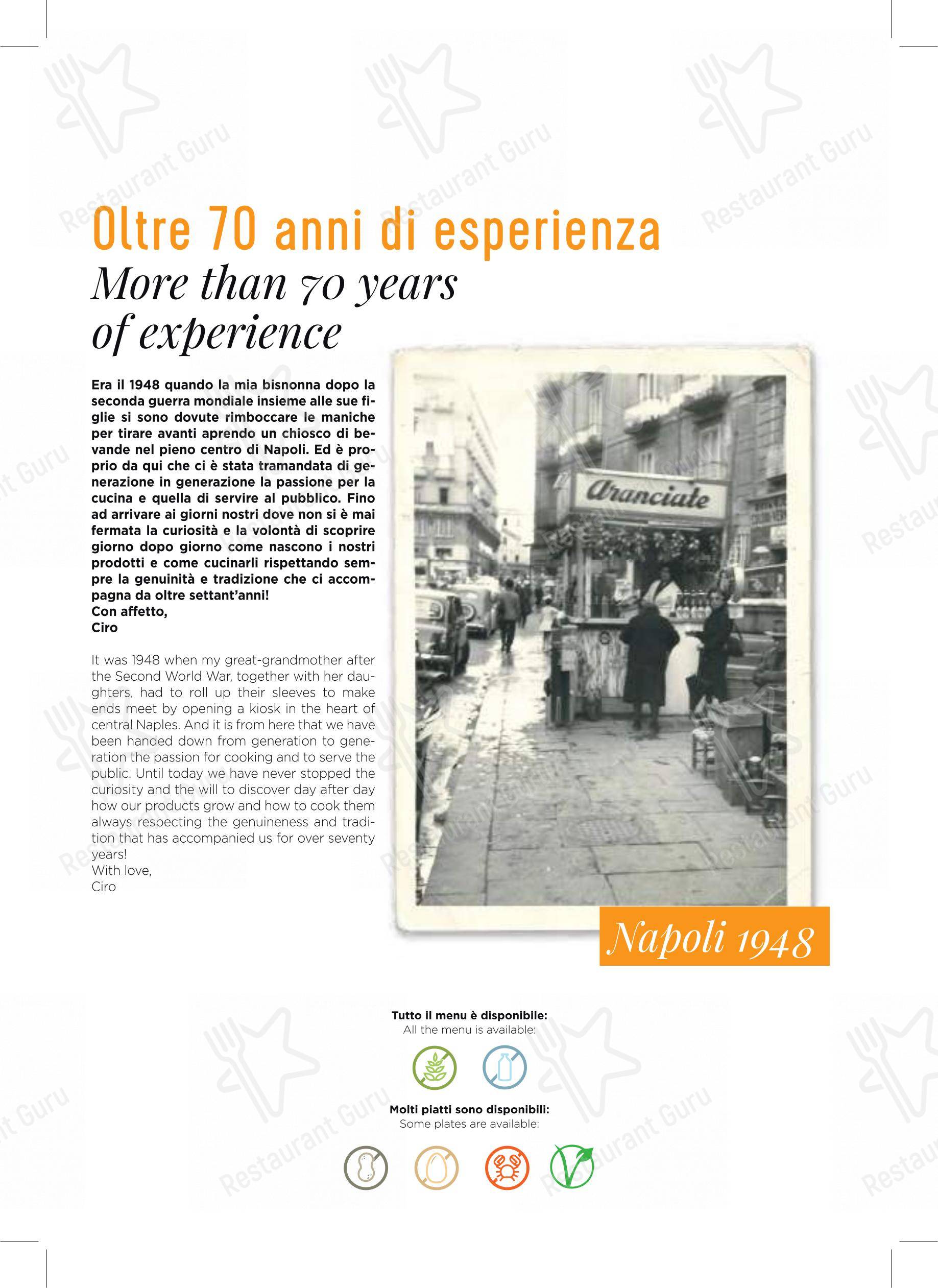 Menu pour Ciro and Sons - Restaurant Pizzeria Firenze - Menu