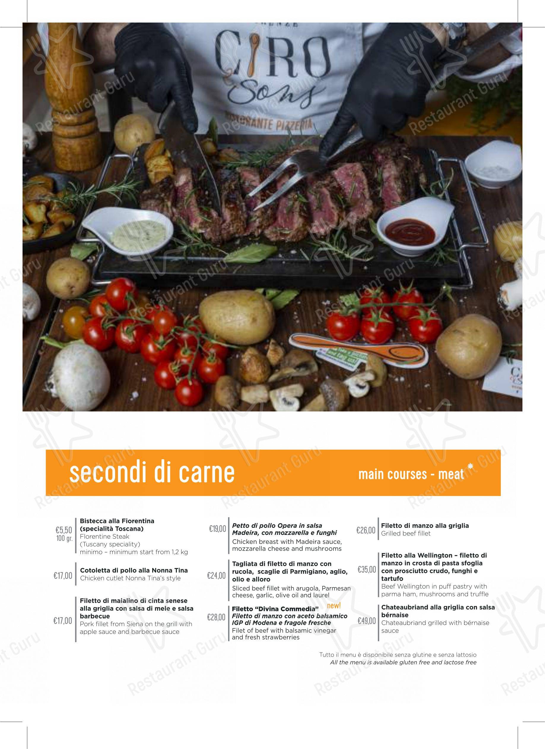 Ciro and Sons - Restaurant Pizzeria Firenze dans Florence - Menu