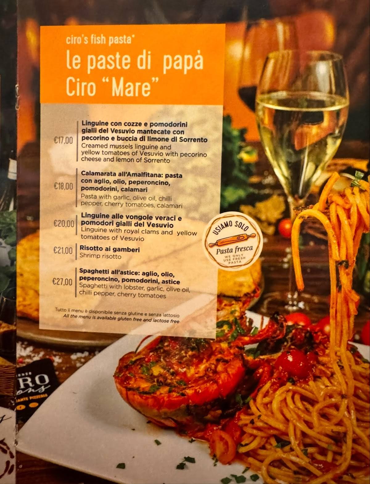 Menu de Ciro and Sons - Restaurant Pizzeria Firenze