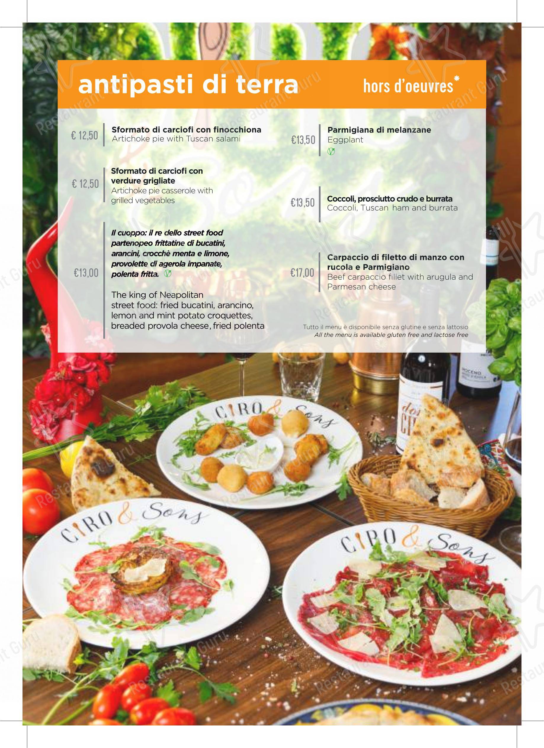 Ciro and Sons - Restaurant Pizzeria Firenze dans Florence - Menu