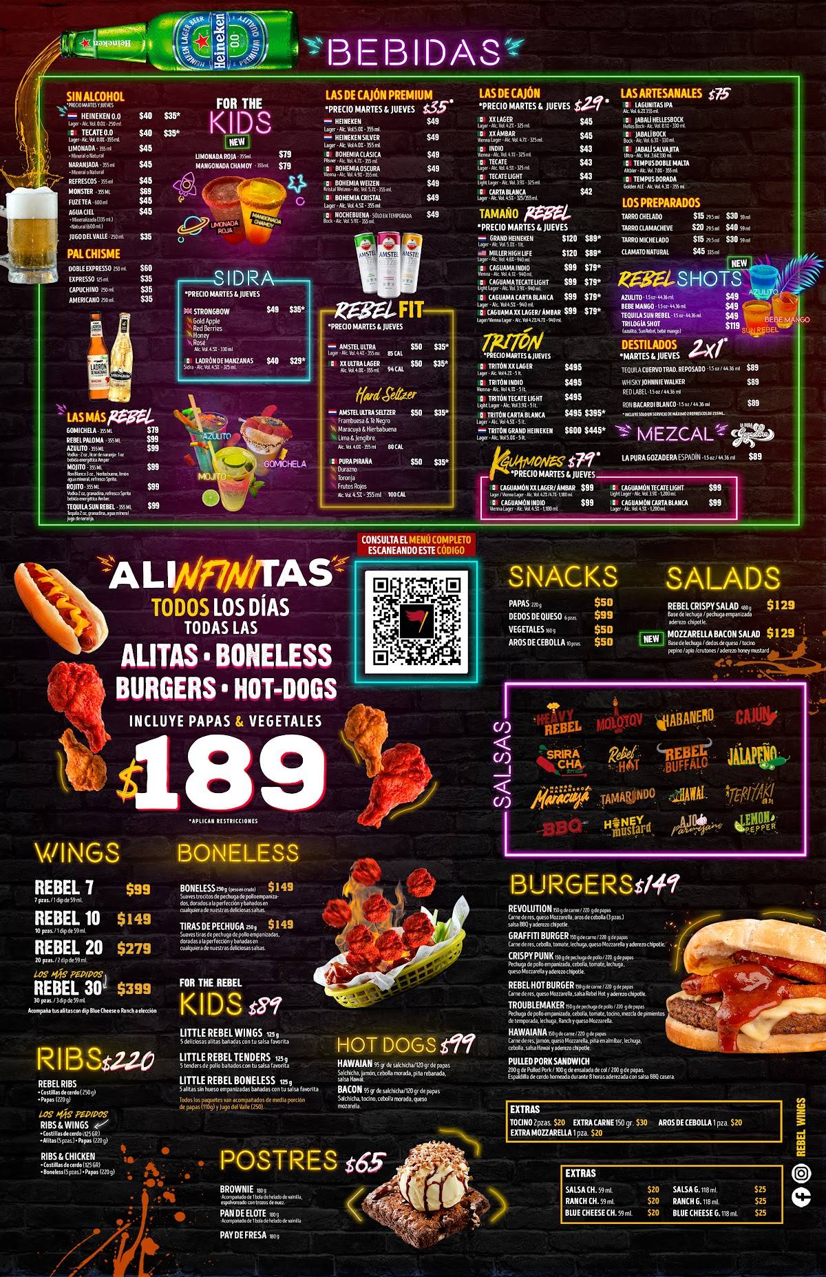 Carta del restaurante Rebel Wings Polanco, Ciudad López Mateos, Av ...