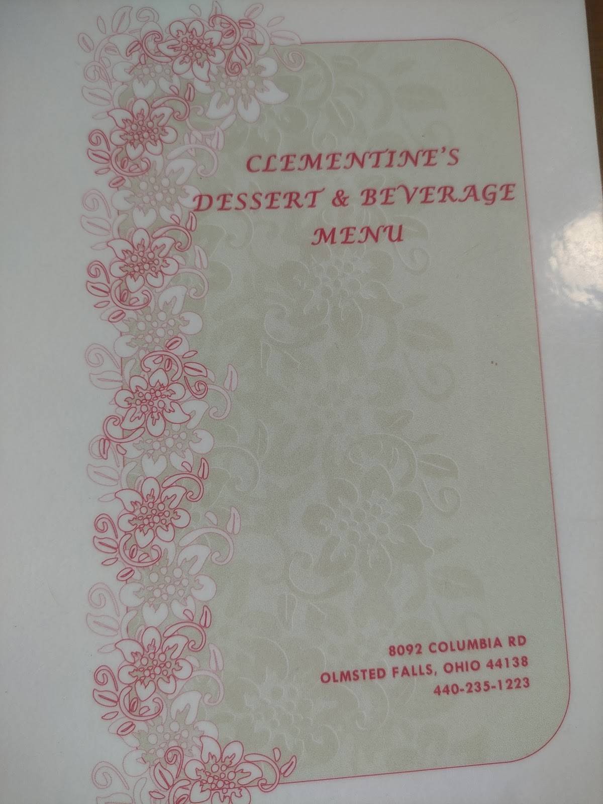 Menu at Clementine's Victorian Restaurant, Olmsted Falls