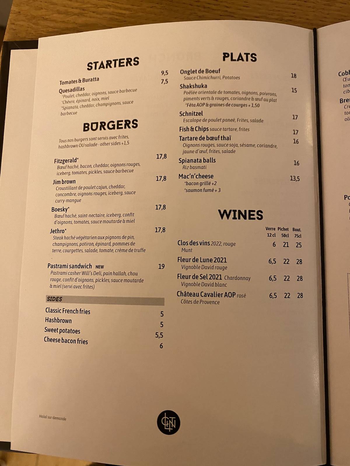 Menu de Clint Paris 12ème