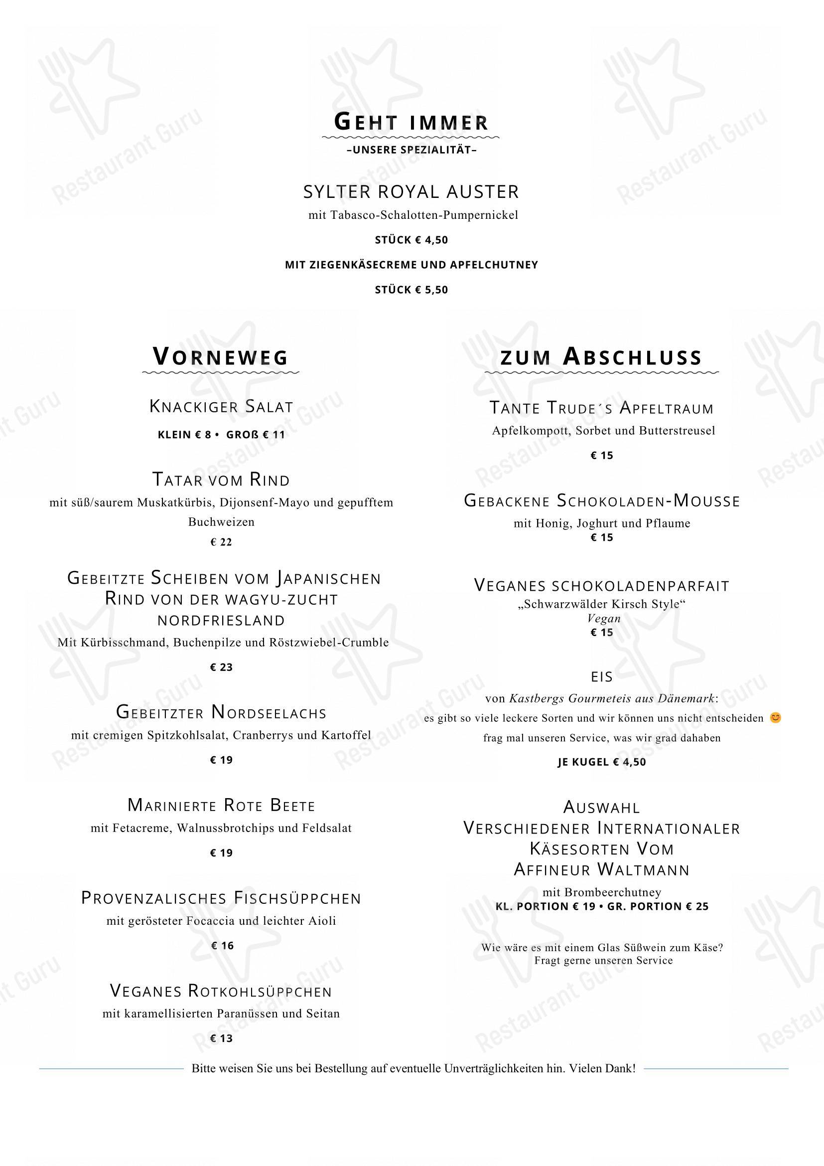 菜单 pour Coast • Restaurant & Weinbar dans Sylt