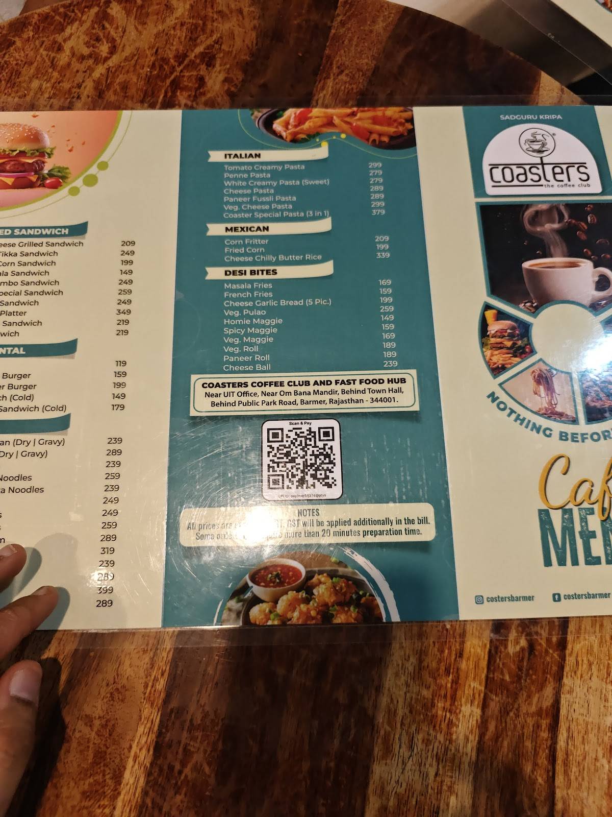 Coasters- The Coffee Club & Fast Food Hub menu
