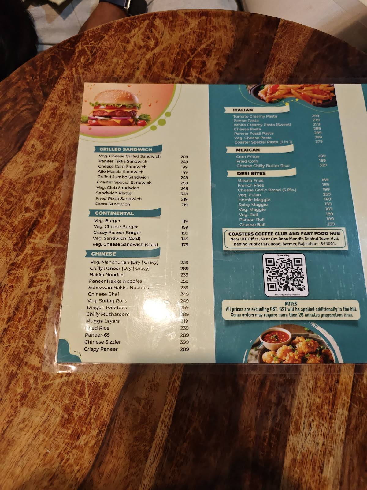 Coasters- The Coffee Club & Fast Food Hub menu