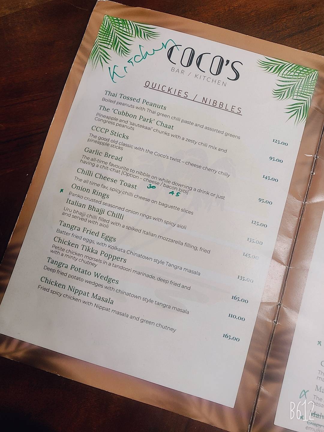 Coco’s Bar/Kitchen menu