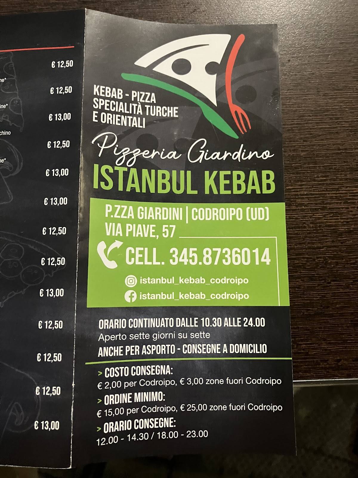 Menu di Istanbul Kebab pizza 