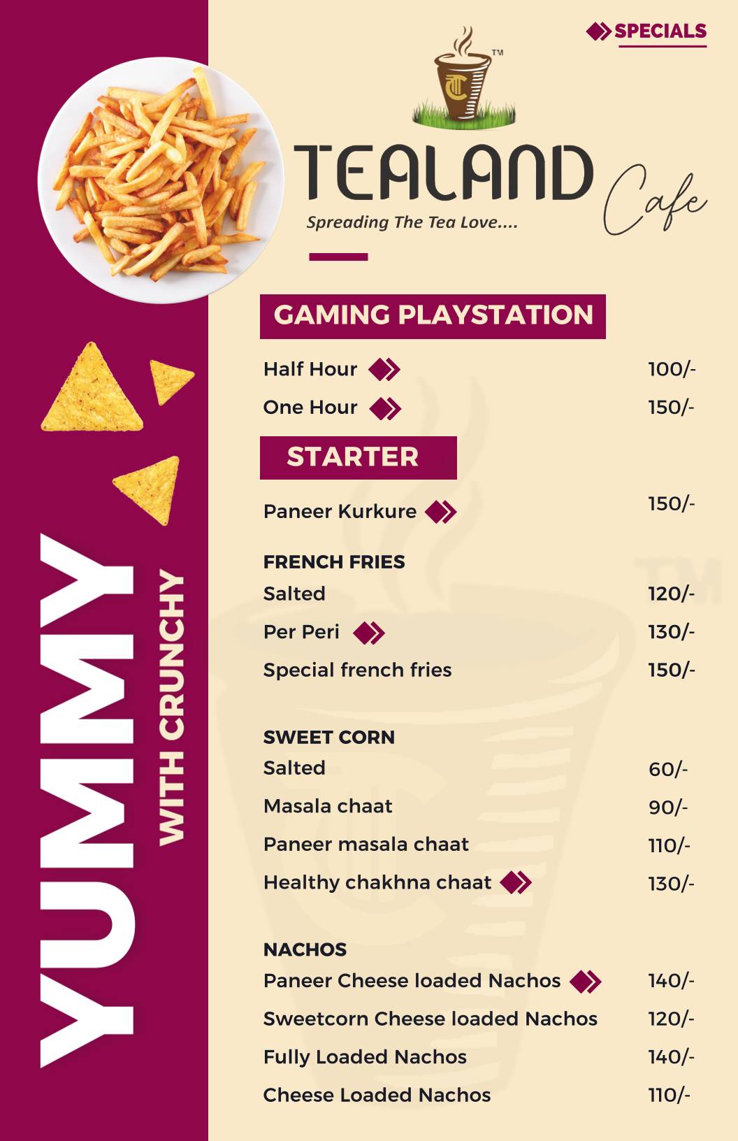 Tealand Cafe menu