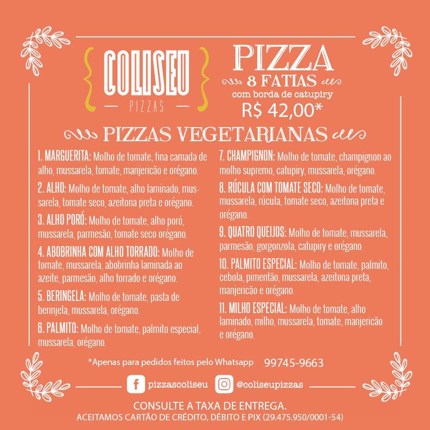 Coliseu Pizzas cardápio