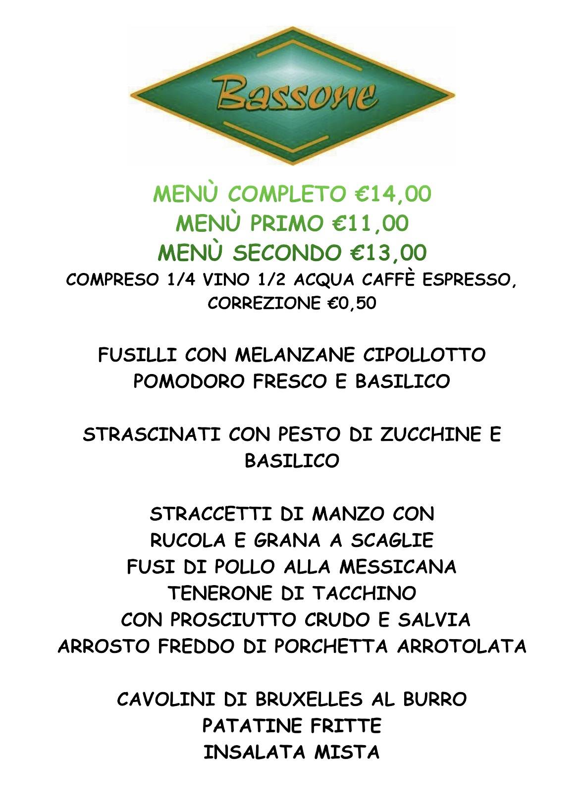 Menu di Trattoria Bar Bassone 