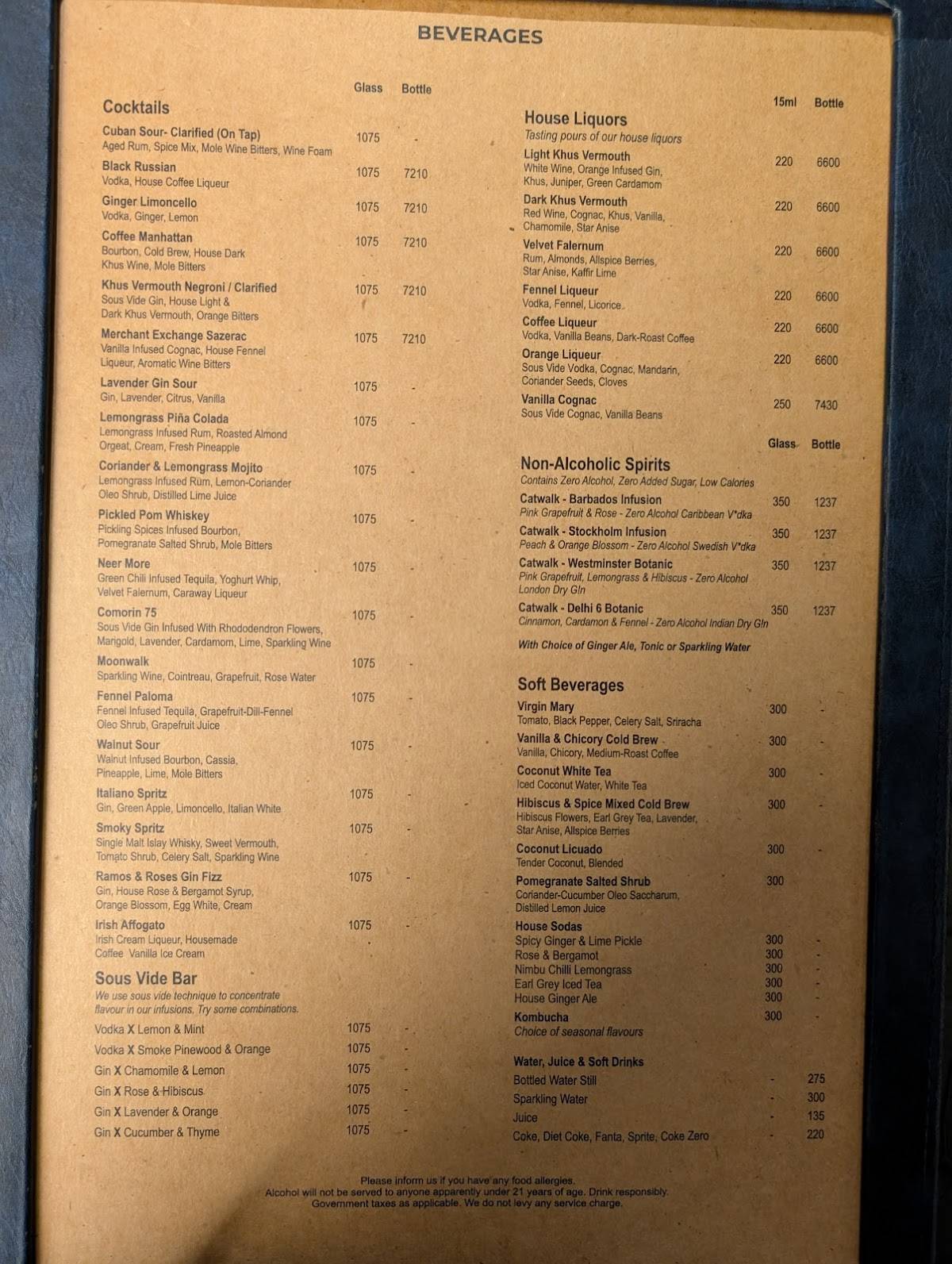 Comorin menu