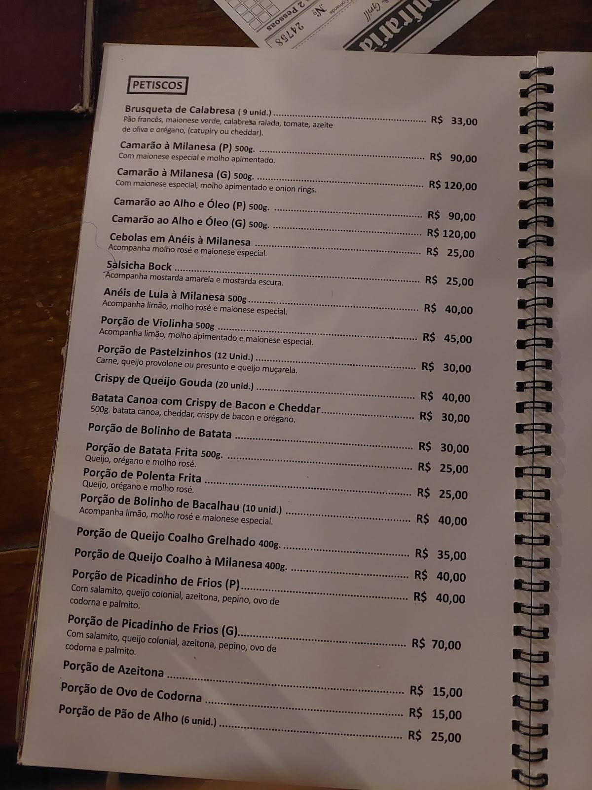 Confraria Chopp e Grill cardápio