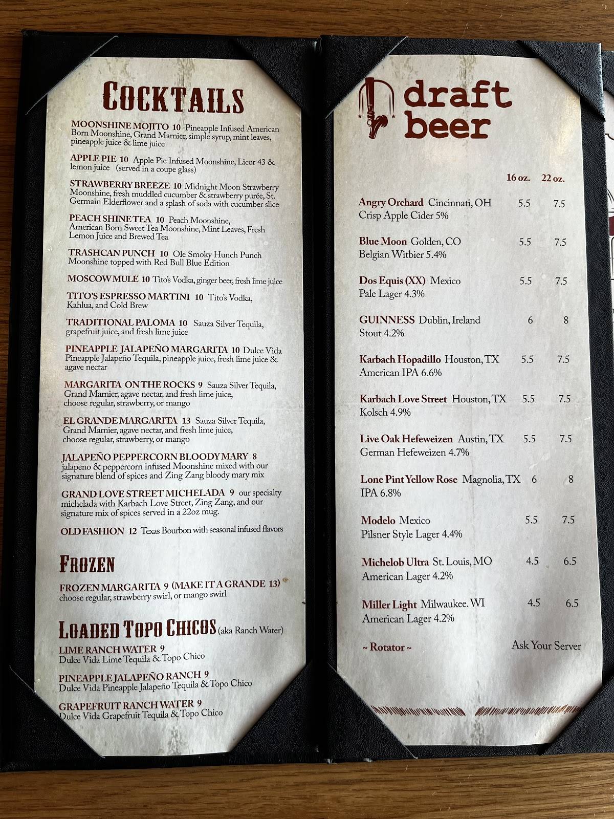 Menu at Conroe Moonshiners on the Lake pub & bar, Conroe