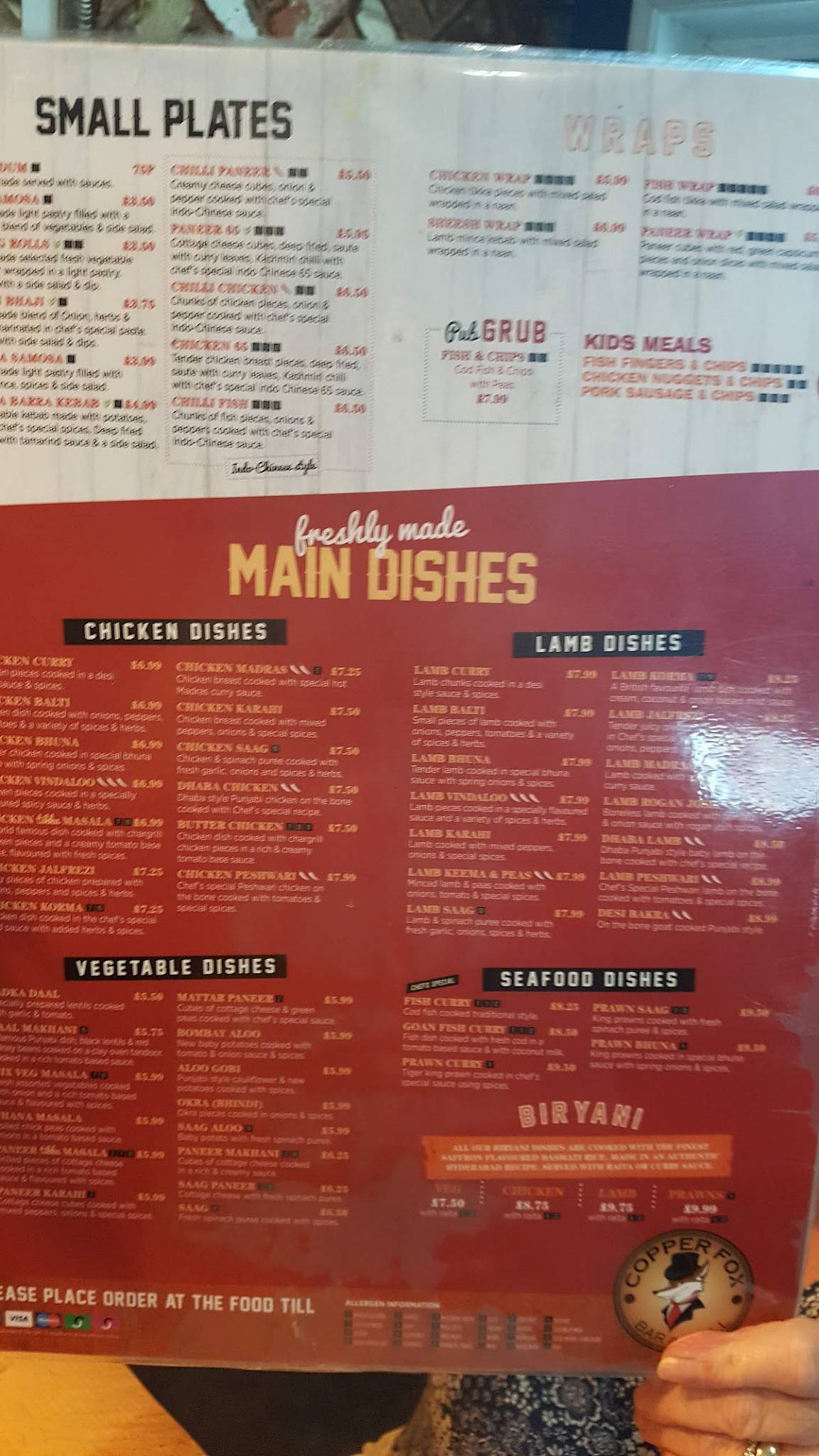 Menu at Copper Fox Grill pub & bar, Birmingham