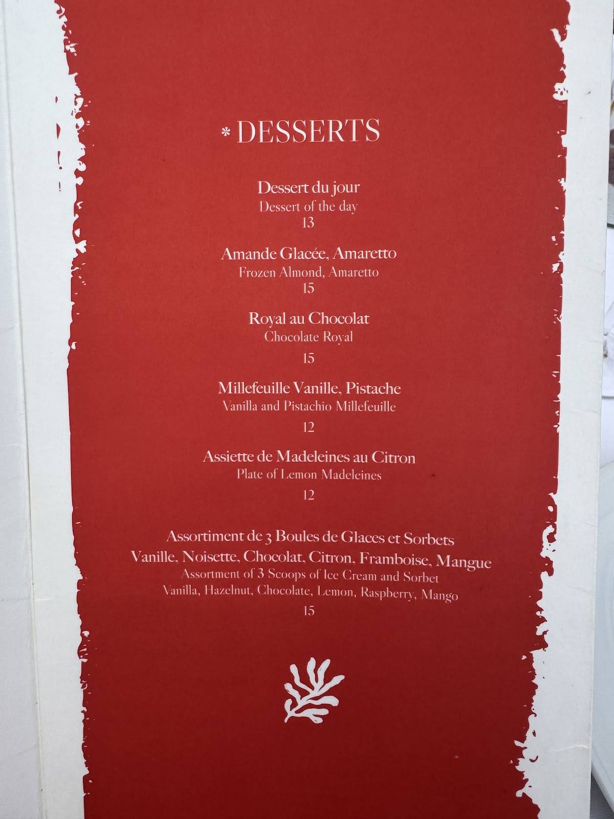 Menu de Corail Restaurant