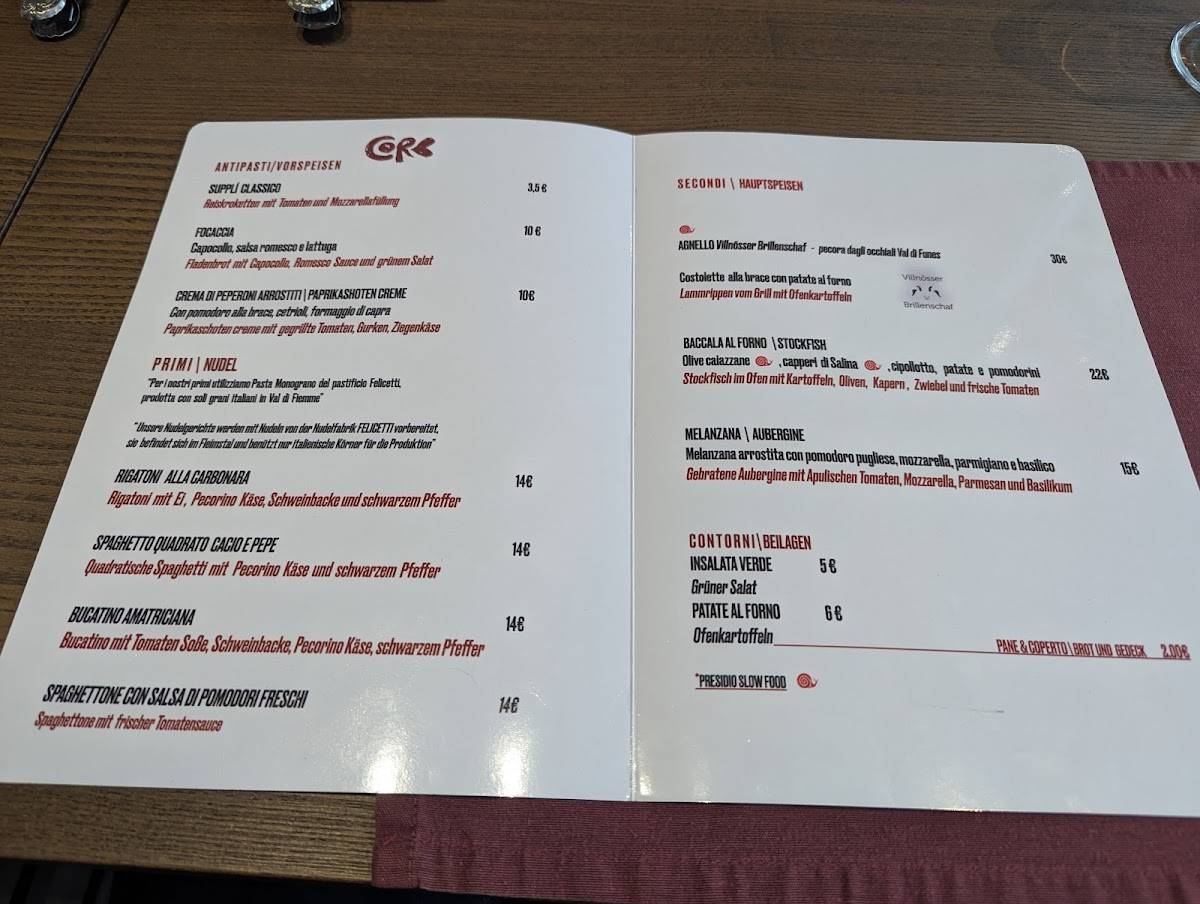 Menu di Core Osteria 