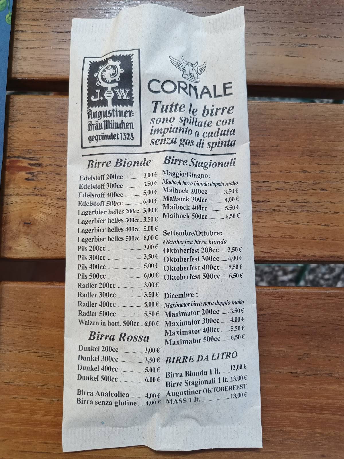 Menu di Birreria Cornale 