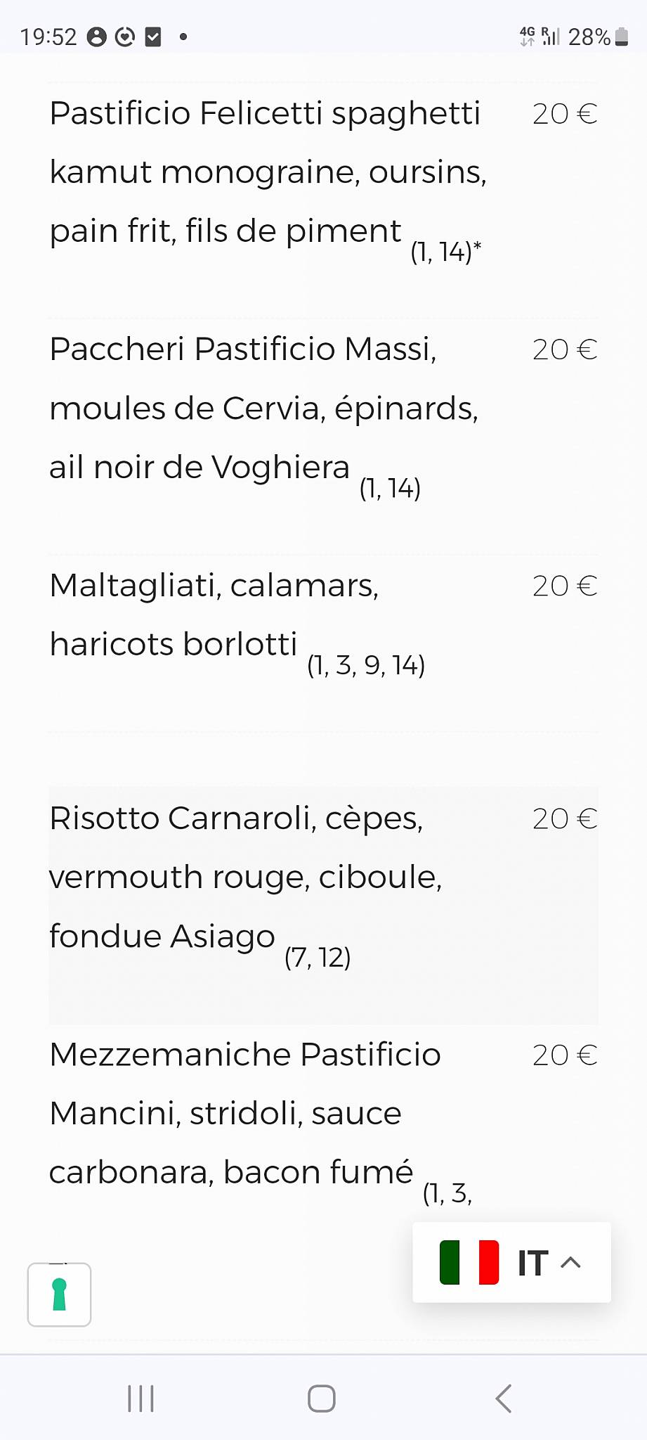 Menu di Corte Cabiria Ristorante 