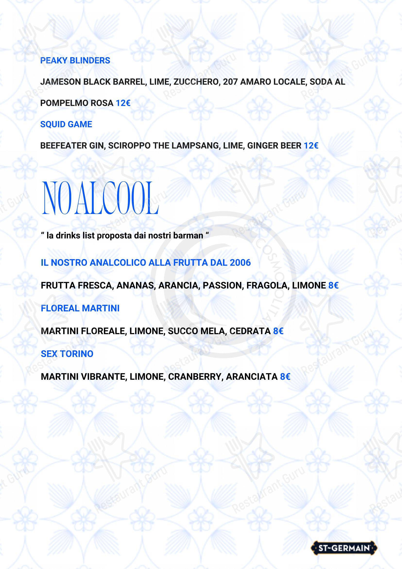 Menu per Cosmopolitan pub & bar