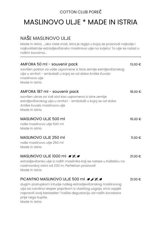 Menu di Cotton Club Porec 