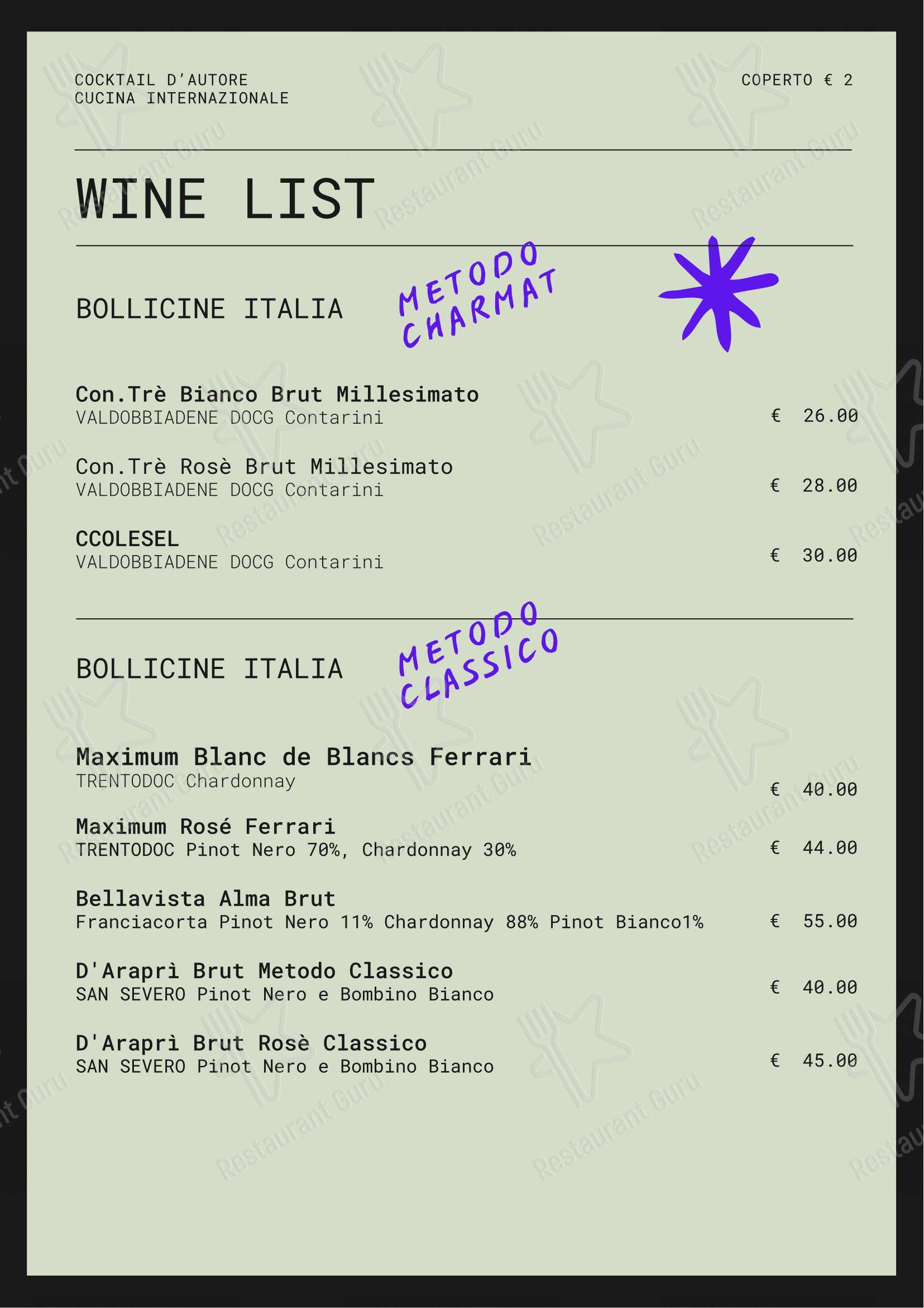 Menu per Couch Club in Bari