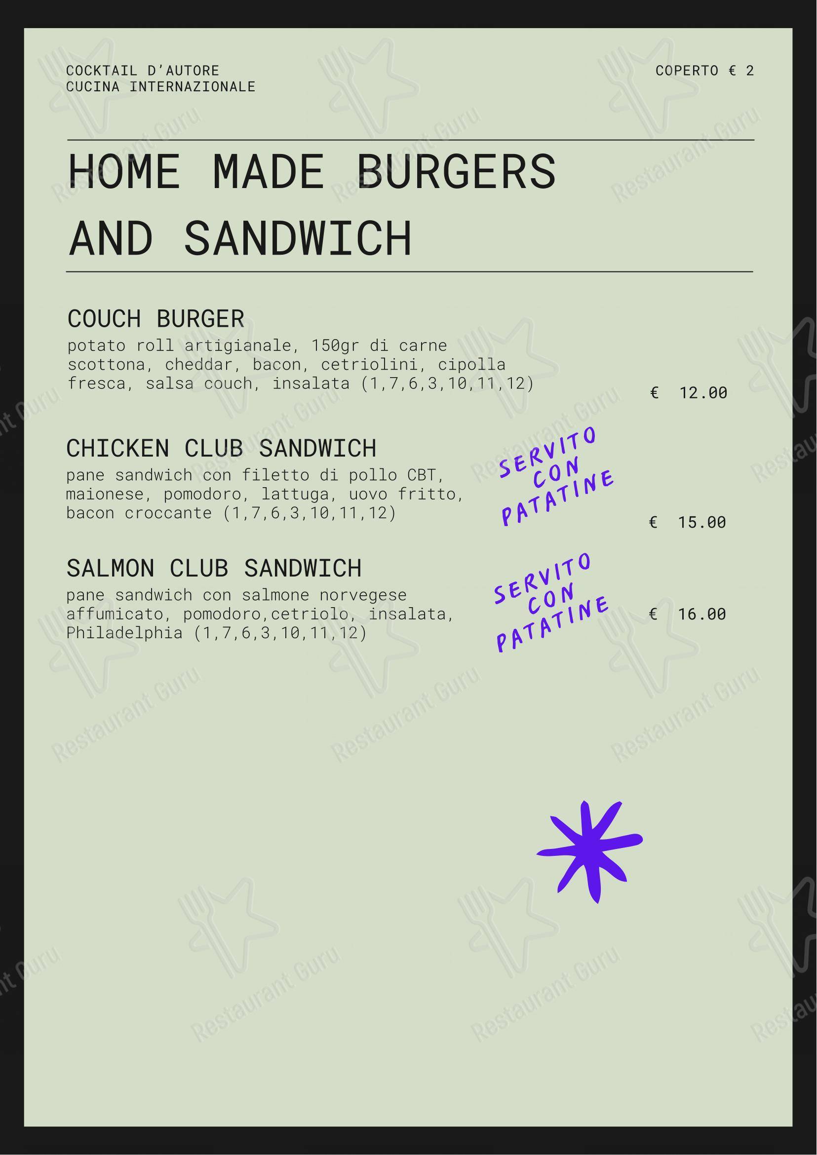 Menu di Couch Club - Menu