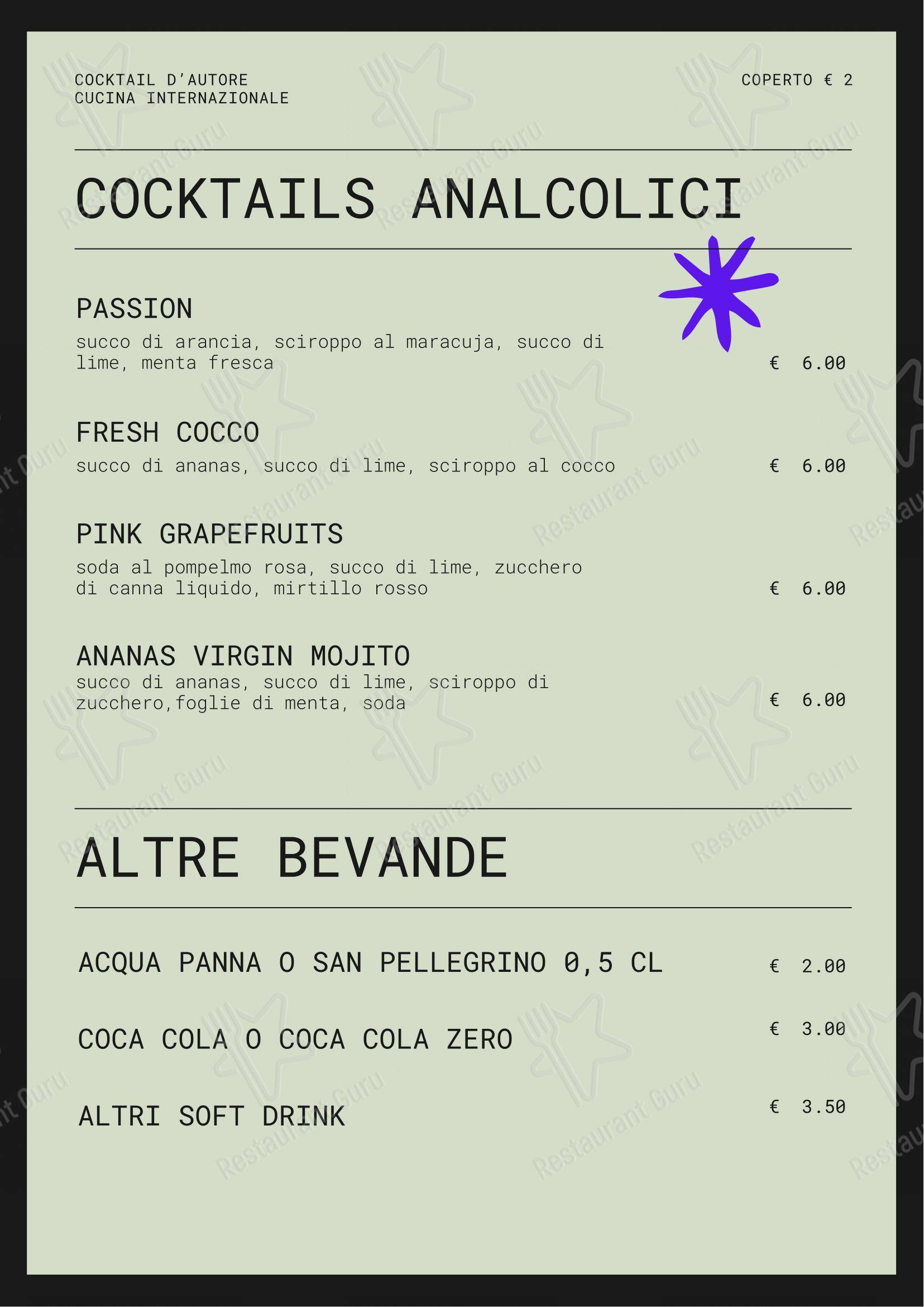 Couch Club in Bari - Menu