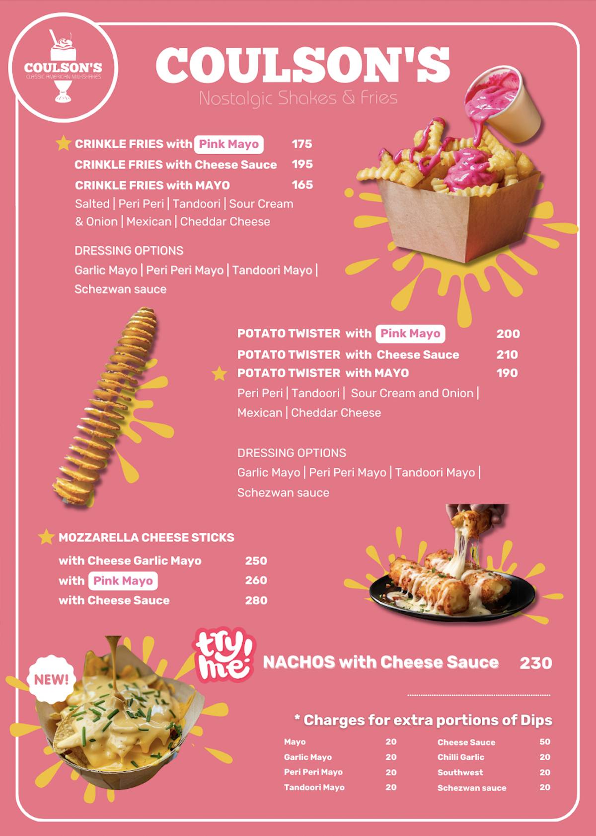 Coulson's Shakes n Chillies menu