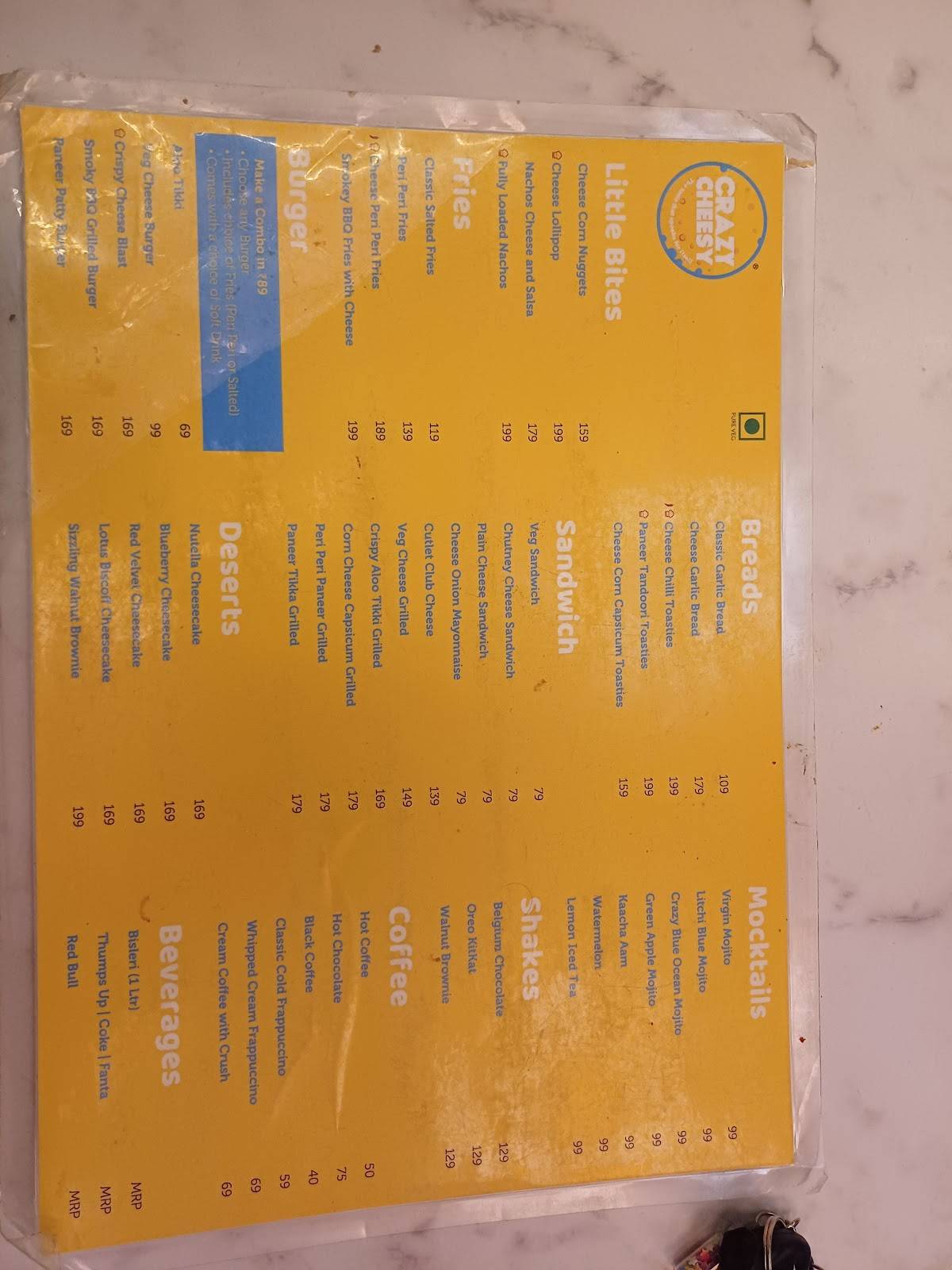 Crazy Cheesy Cafe - Sadashiv Peth menu