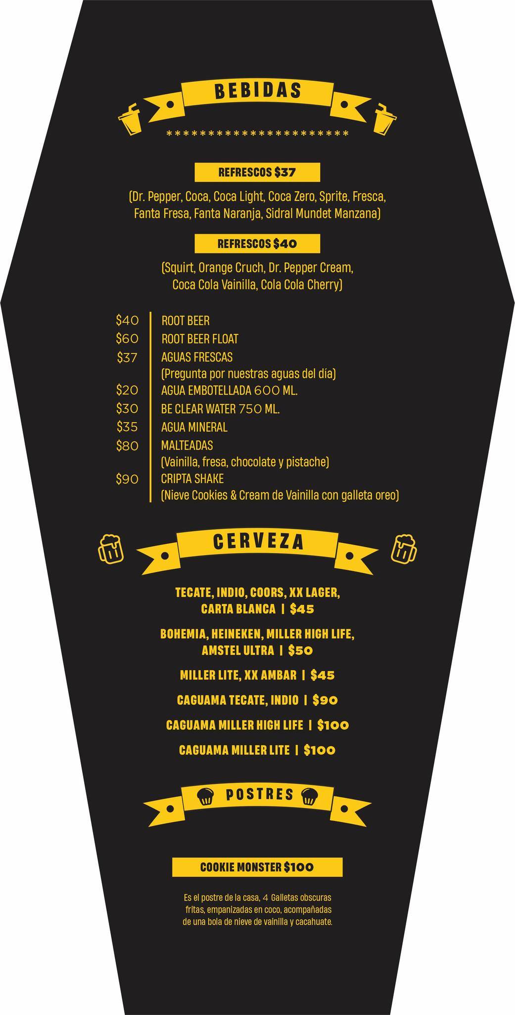 Carta del restaurante Cripta Burger, Mexicali, Calz. Justo Sierra s/n