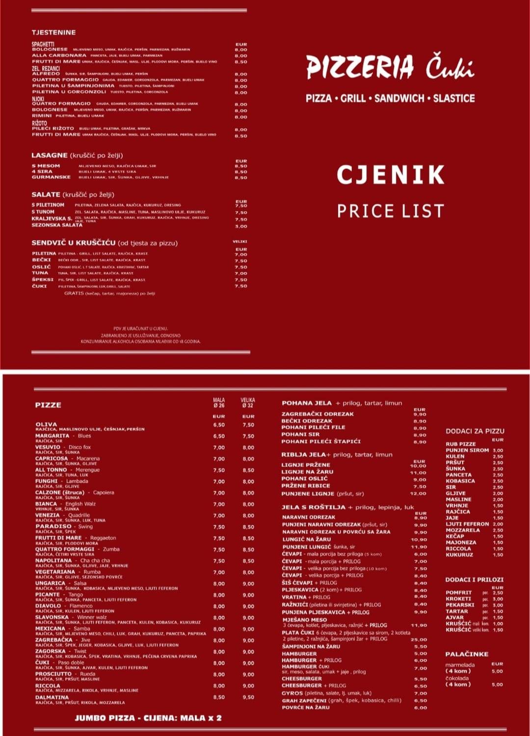 Menu di Bistro Čuki 