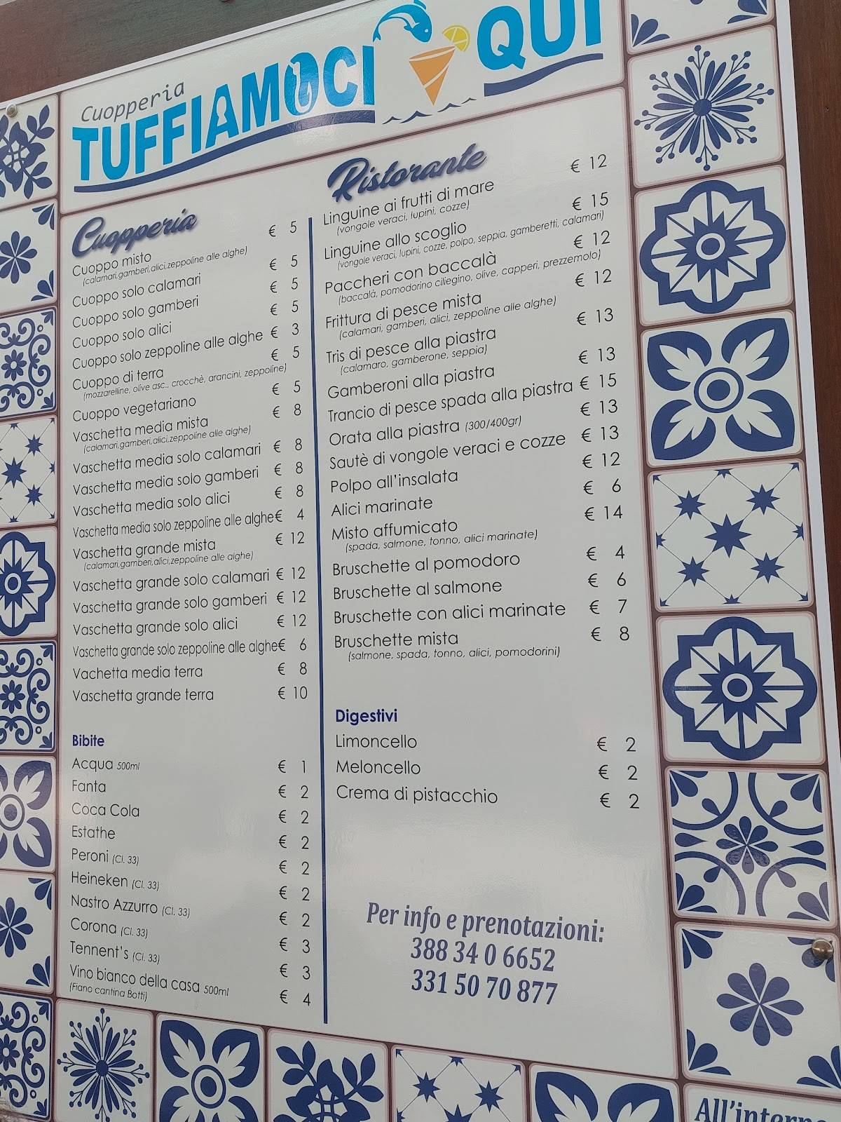 Menu di Cuopperia TUFFIAMOCI QUI 