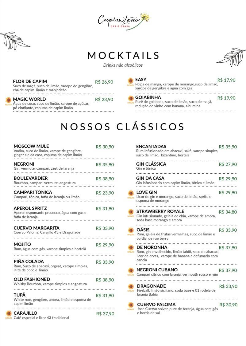 Capim Leão cardápio
