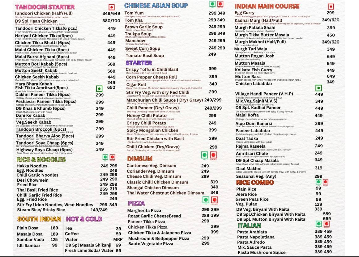 D nine menu