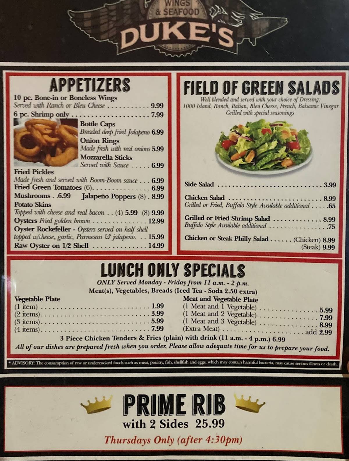 Menu at DUKE'S restaurant, Calhoun