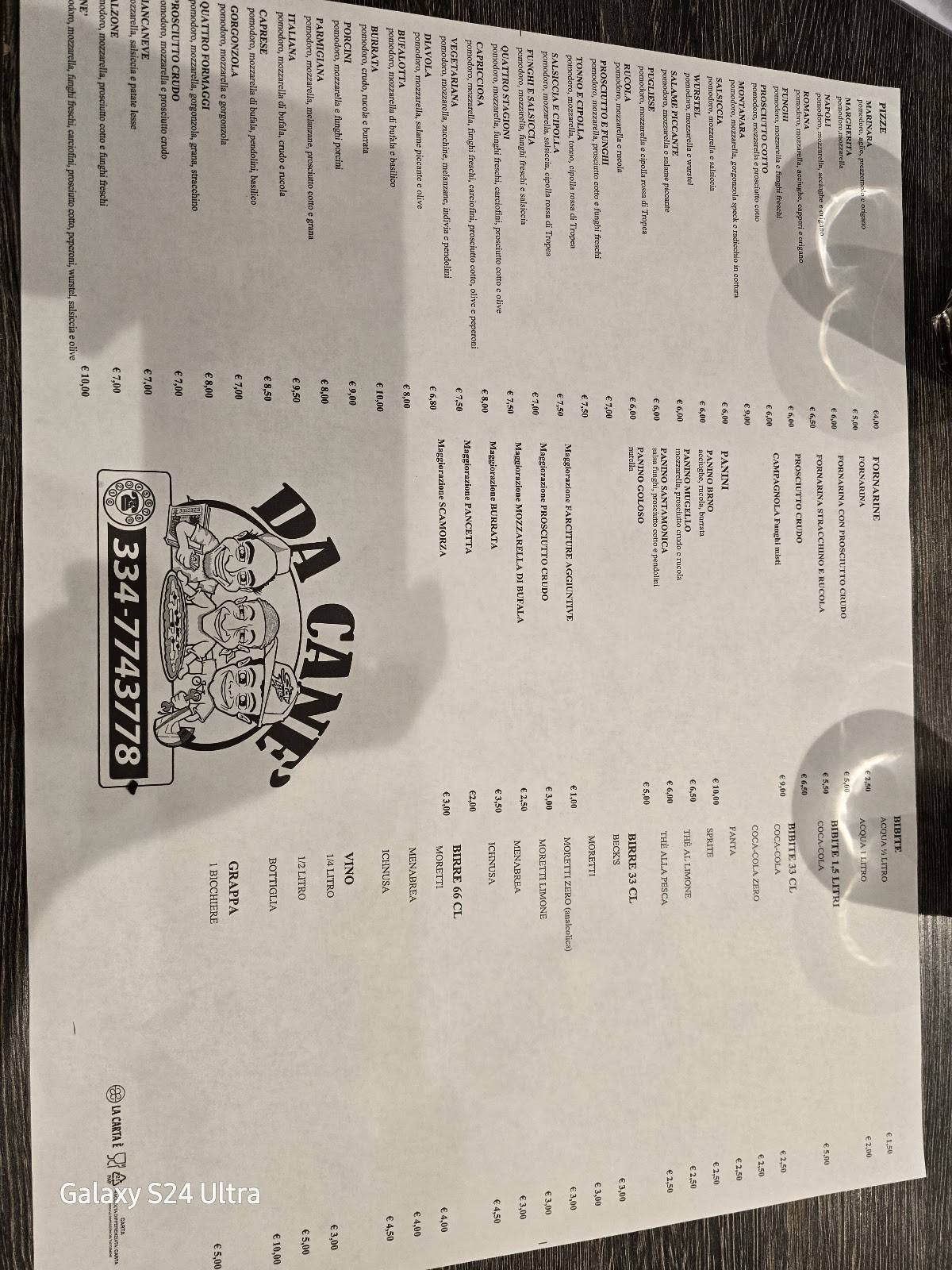 Menu di Da Canè Pizzeria 