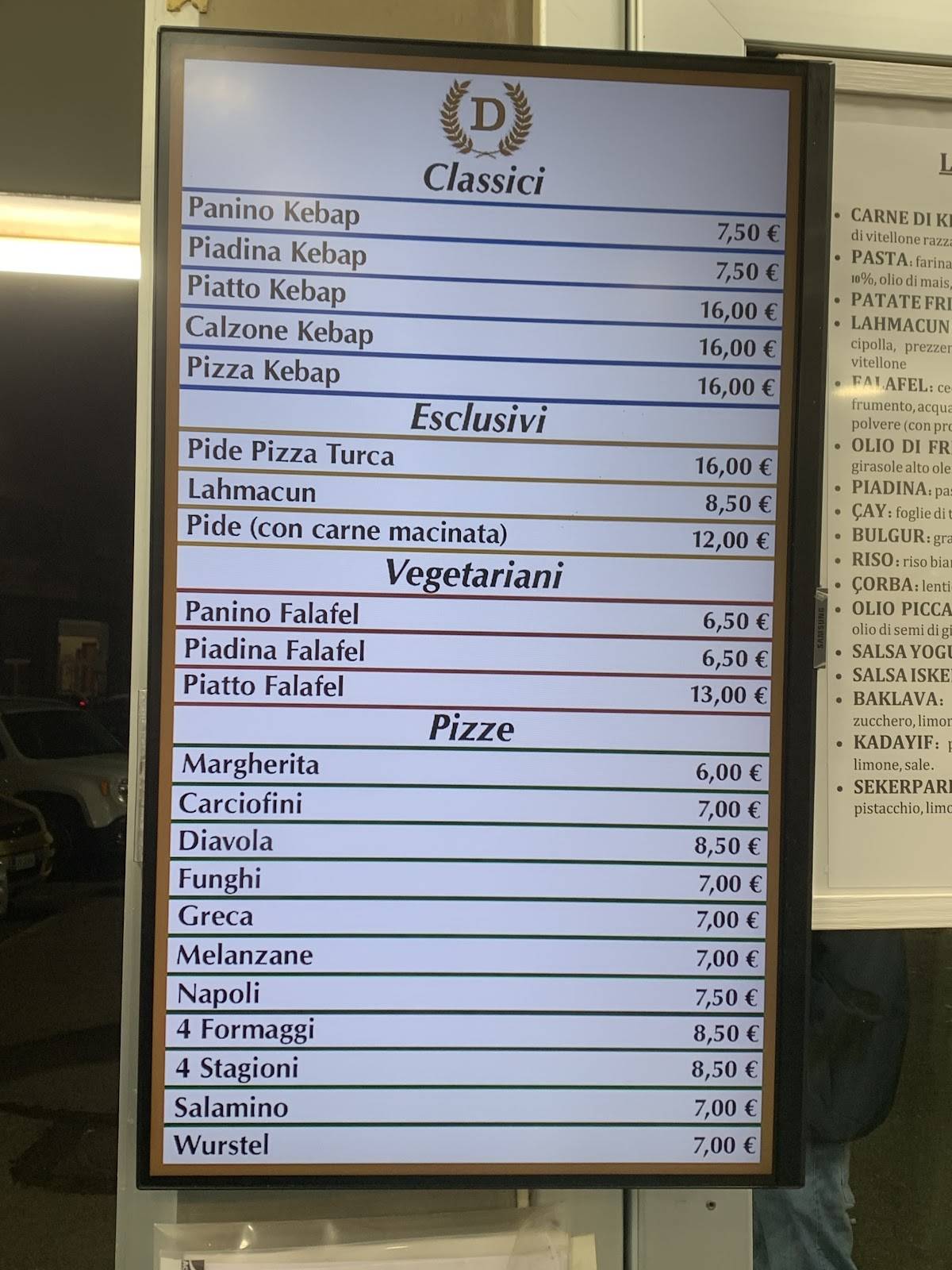 Menu di Kebap da Demir - asporto 