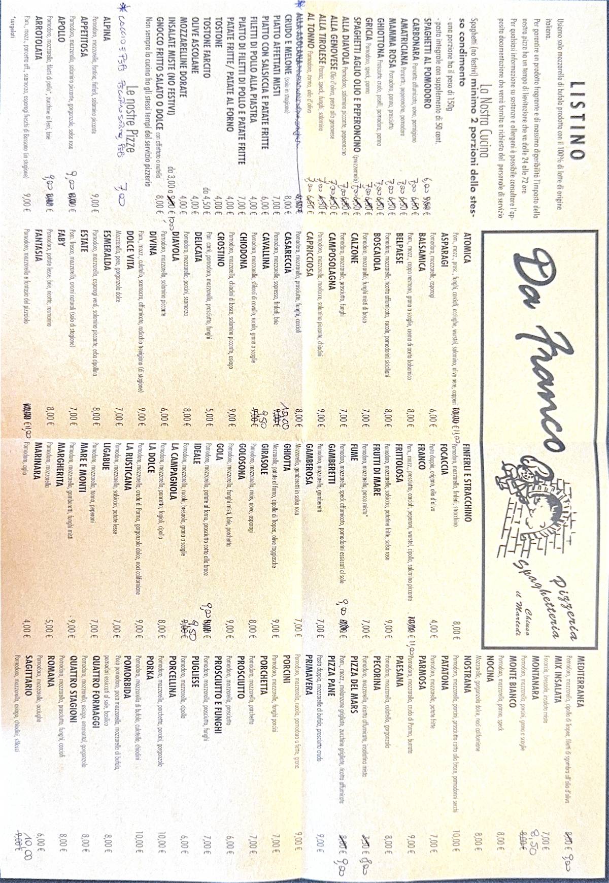 Menu di Pizzeria da Franco 