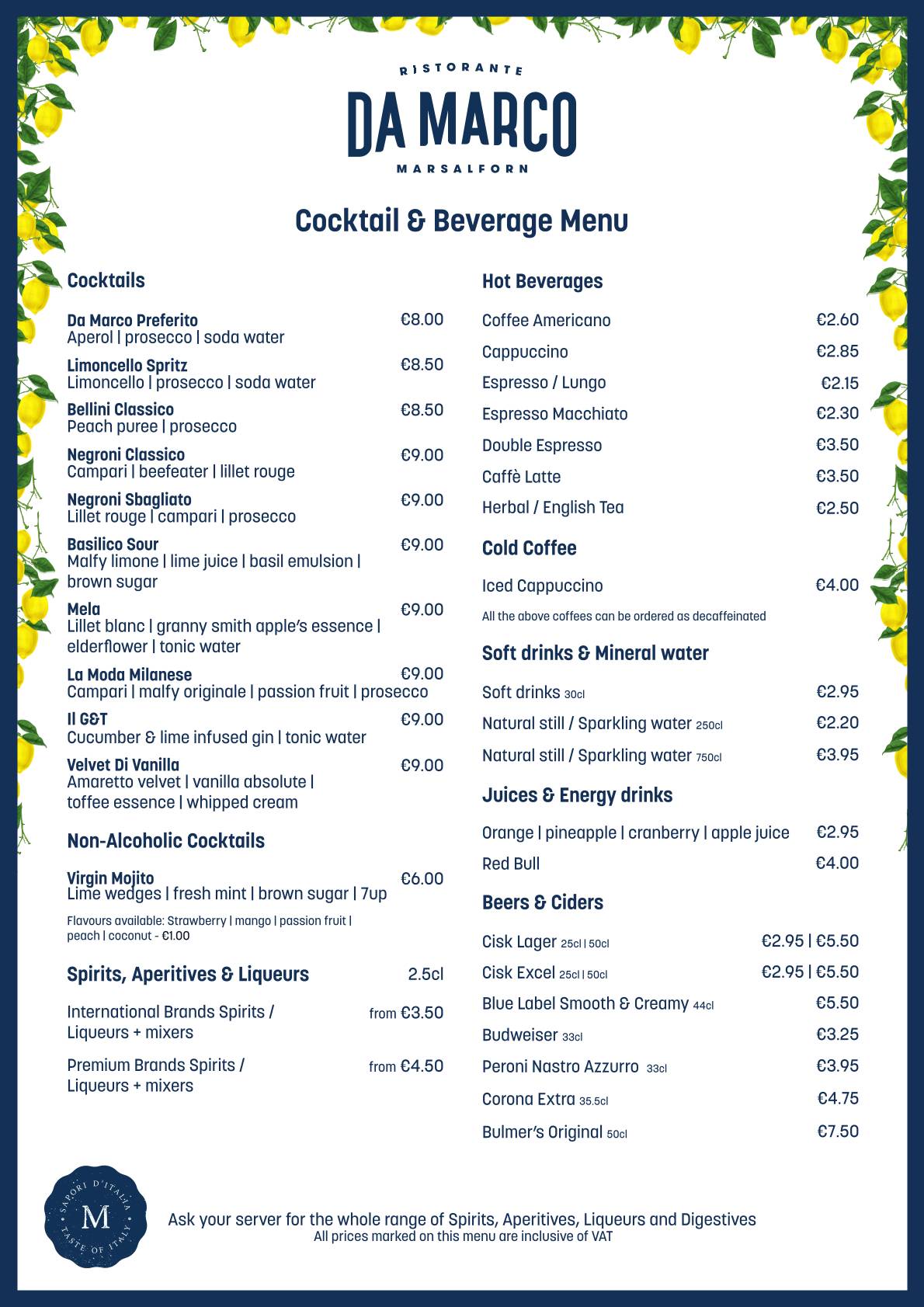 Menu de Da Marco Ristorante
