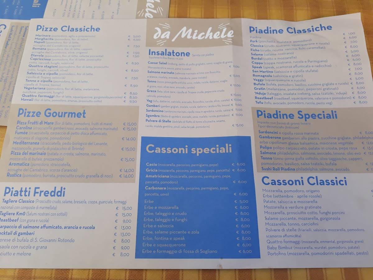 Menu di Da Michele 
