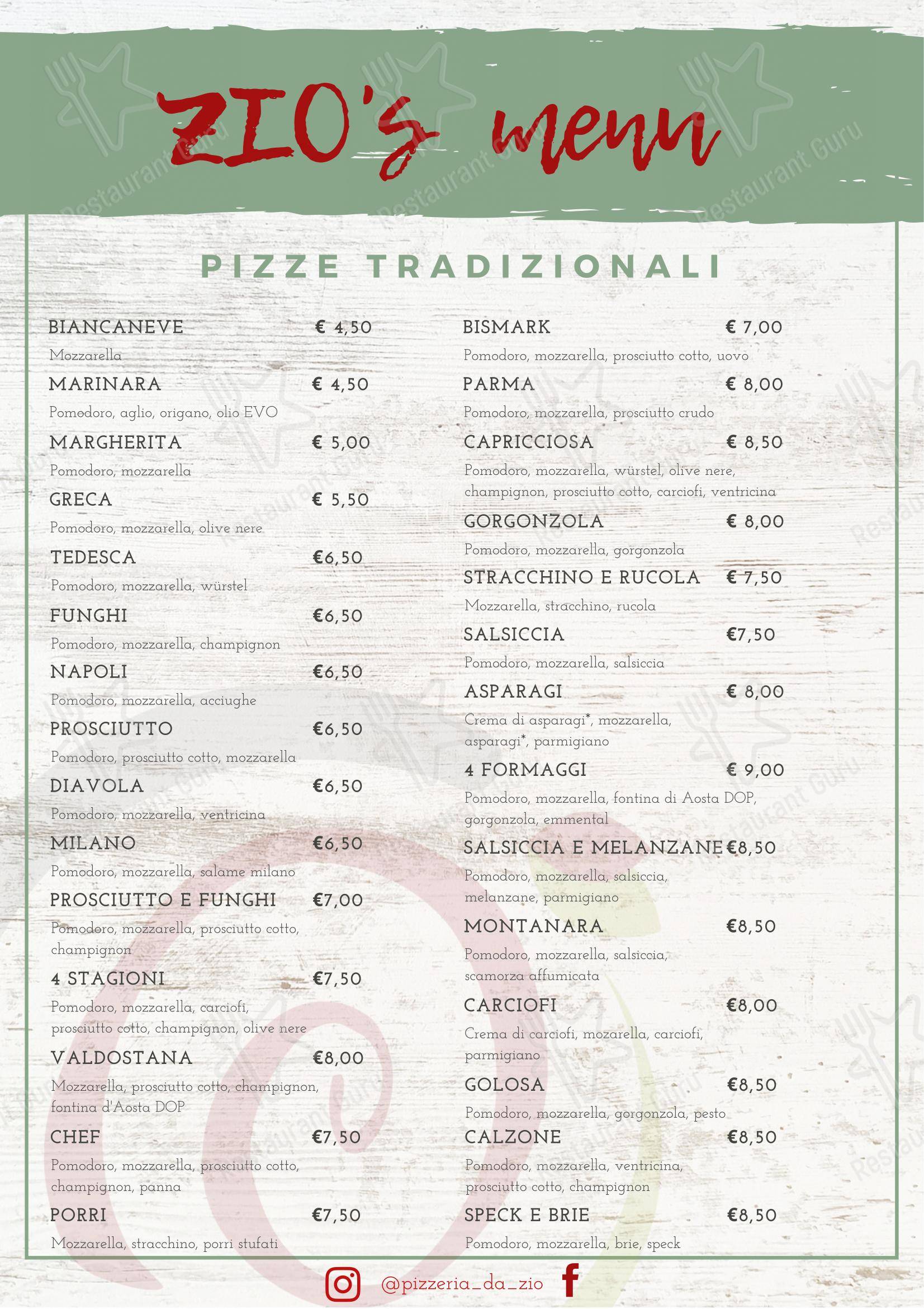 Menu per Da Zio ristorante