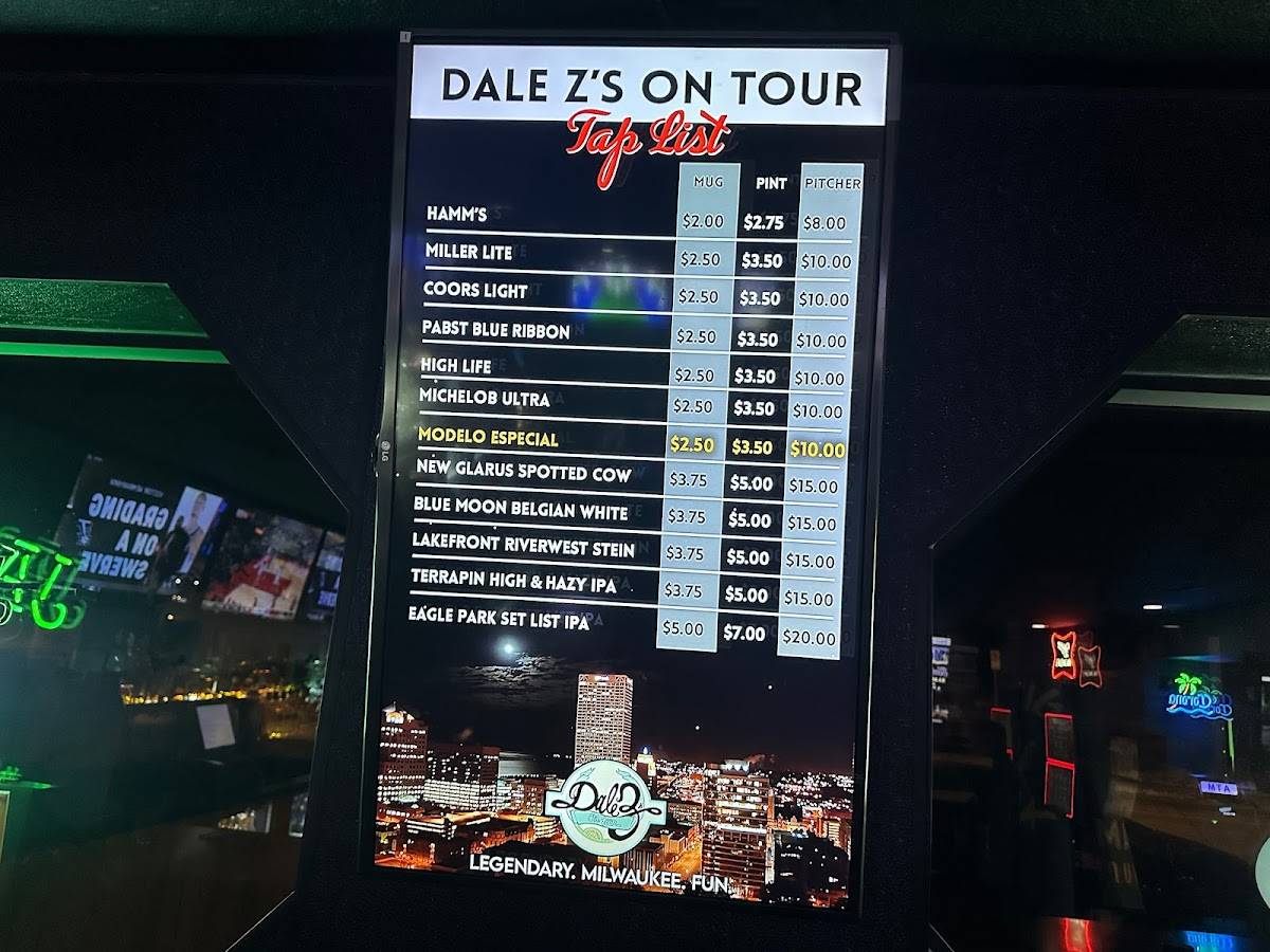 Dale Z.'s On Tour menu