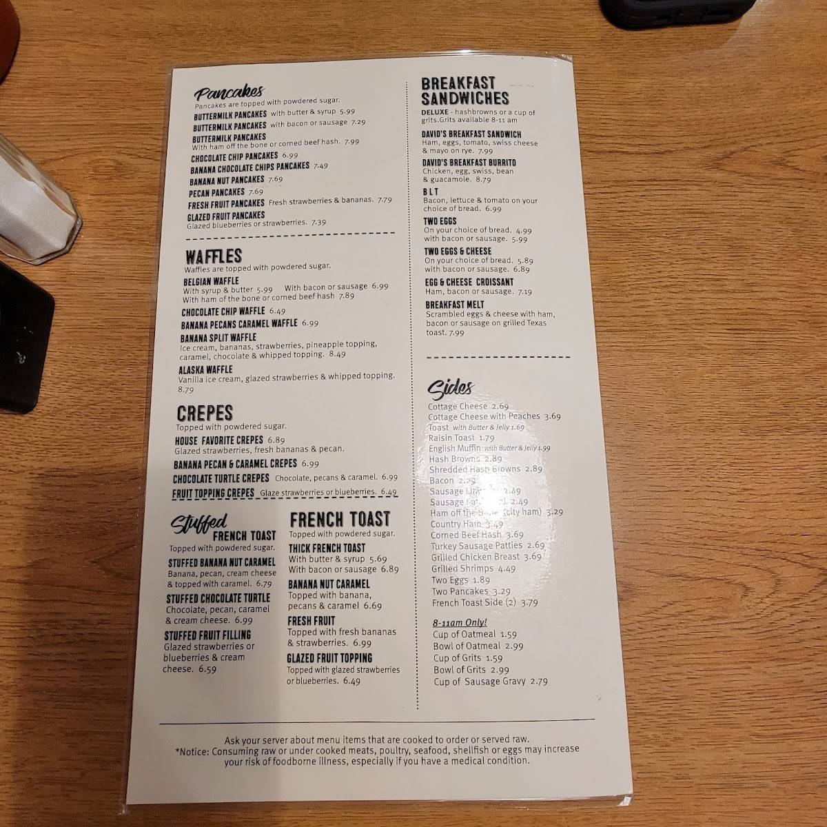 Menu at David's Restaurant, Asheboro