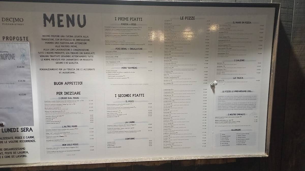 Menu de Decimo PizzaBistrot