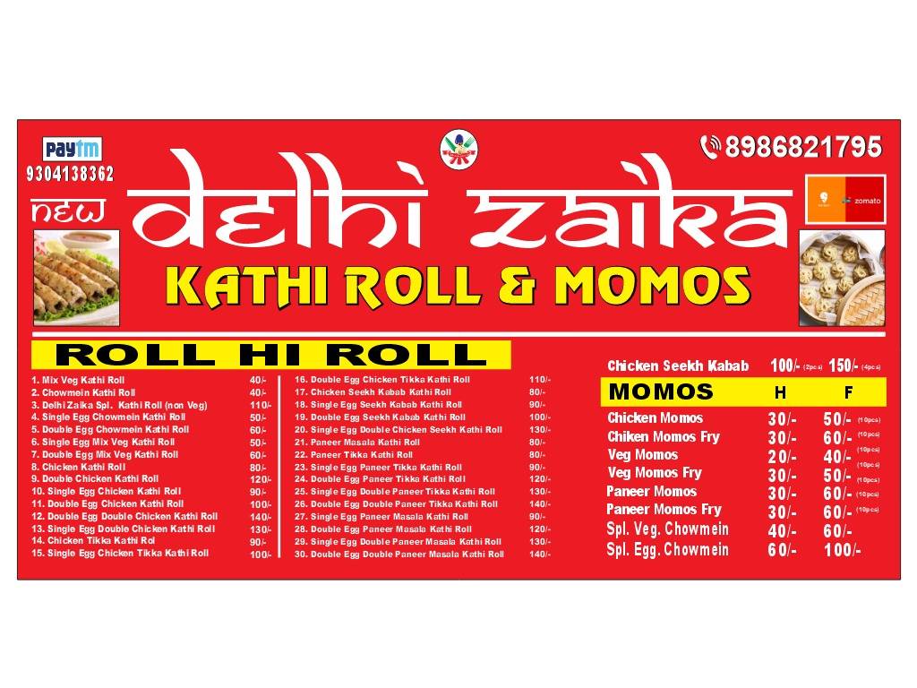 Delhi Zaika Kathi Roll & Momos menu