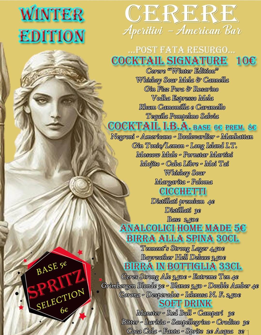 Menu di Pub Cerere | Aperitivi - American Bar - Caffetteria - Bistrot 
