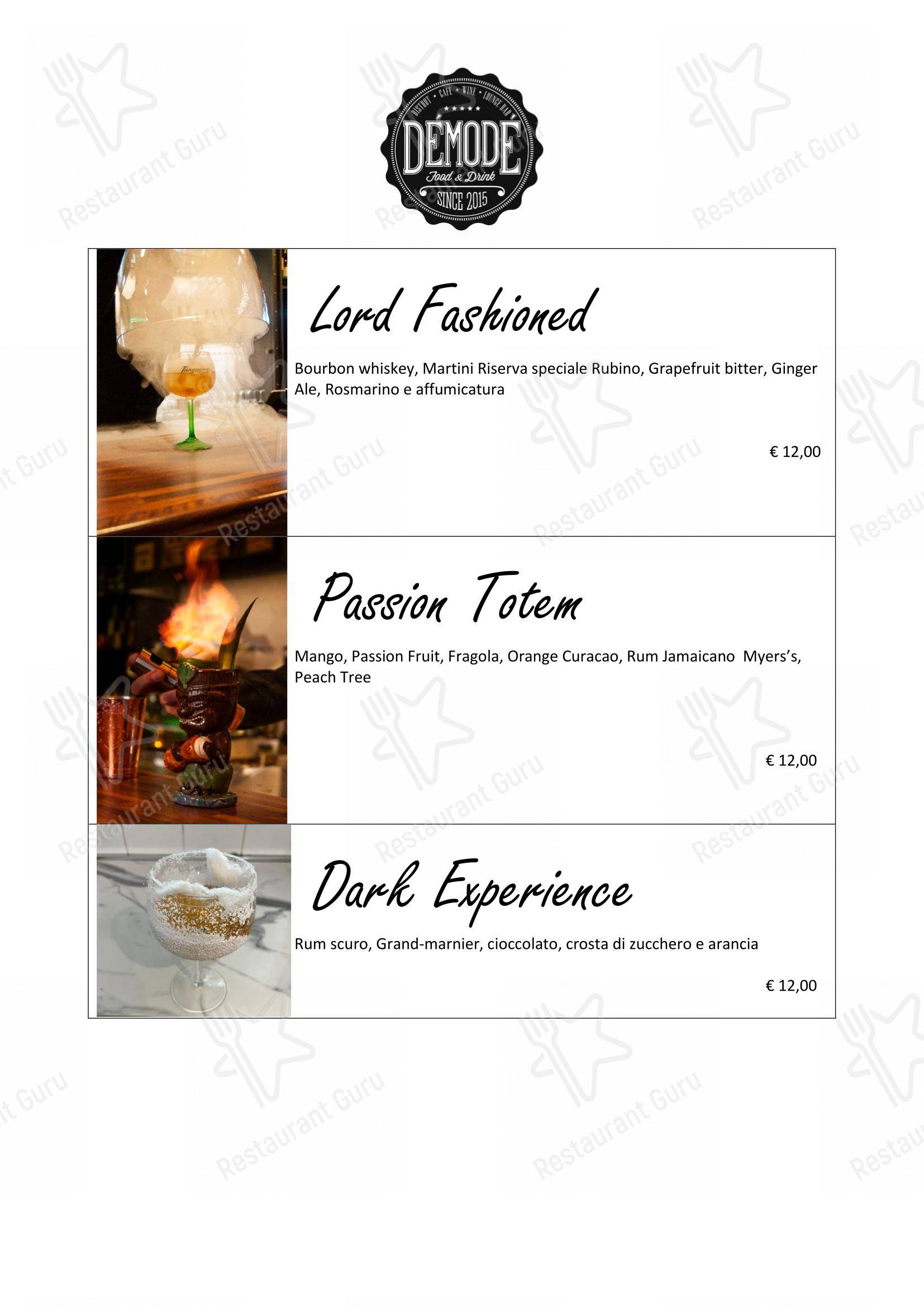 Menu per Démodé pub & bar