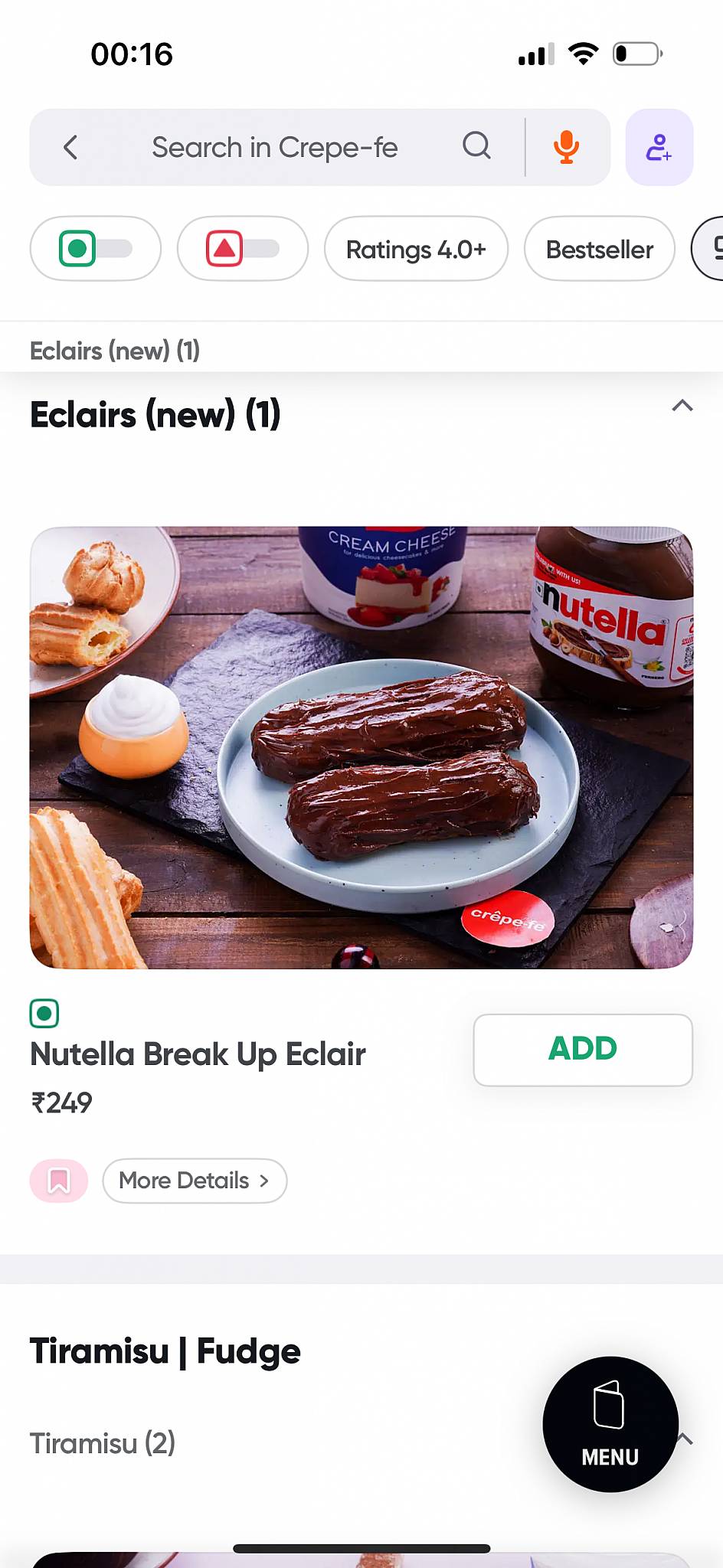 Crepe-fe menu