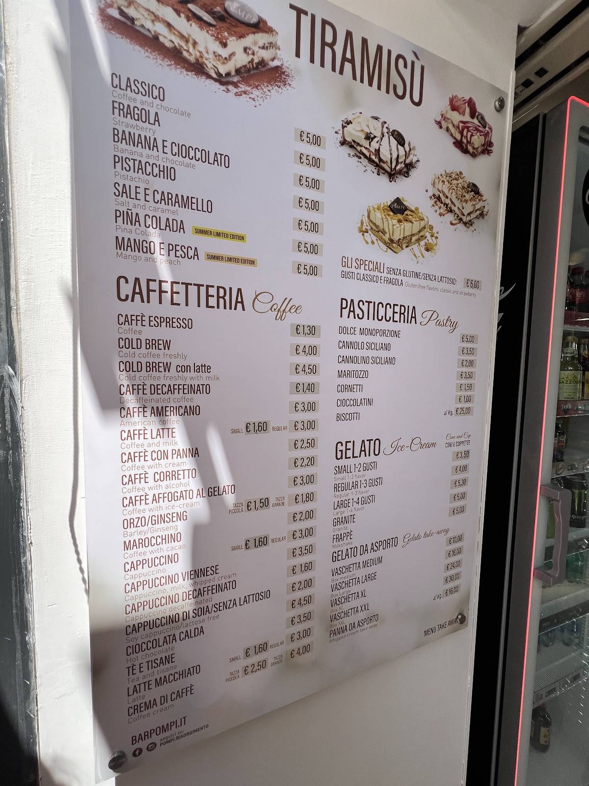 Menu di Pompi il regno del Tiramisu 